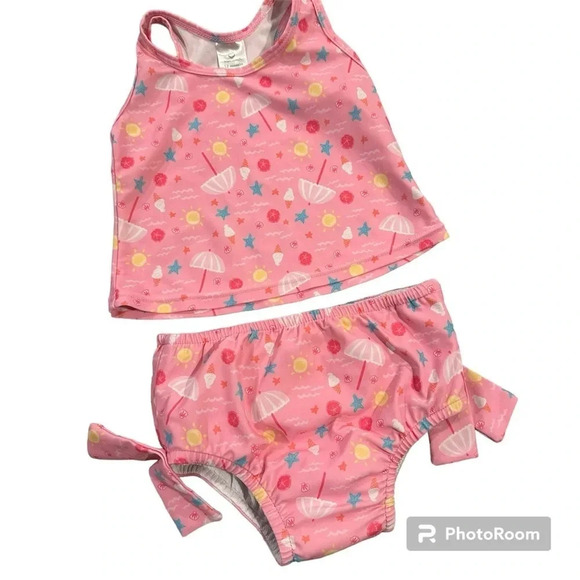 i play by Green Sprouts Two Piece Tankini w/ Snap Reusable Swim Diaper Size 12M - Picture 1 of 7